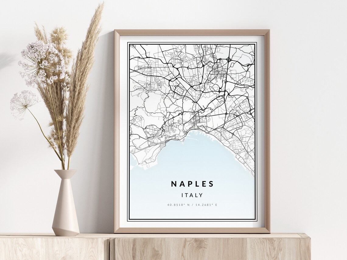 Naples Italy Minimalist City Street Map Coordinates Wall Art