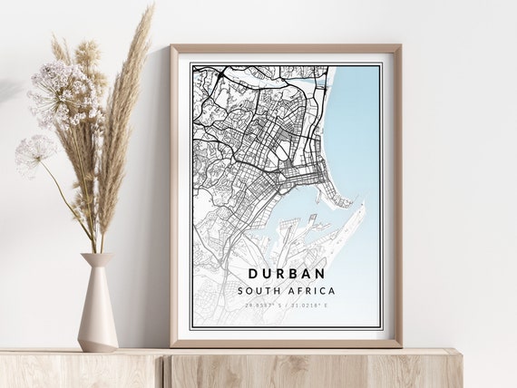 Durban City Map Print Poster Wall Art Geographic