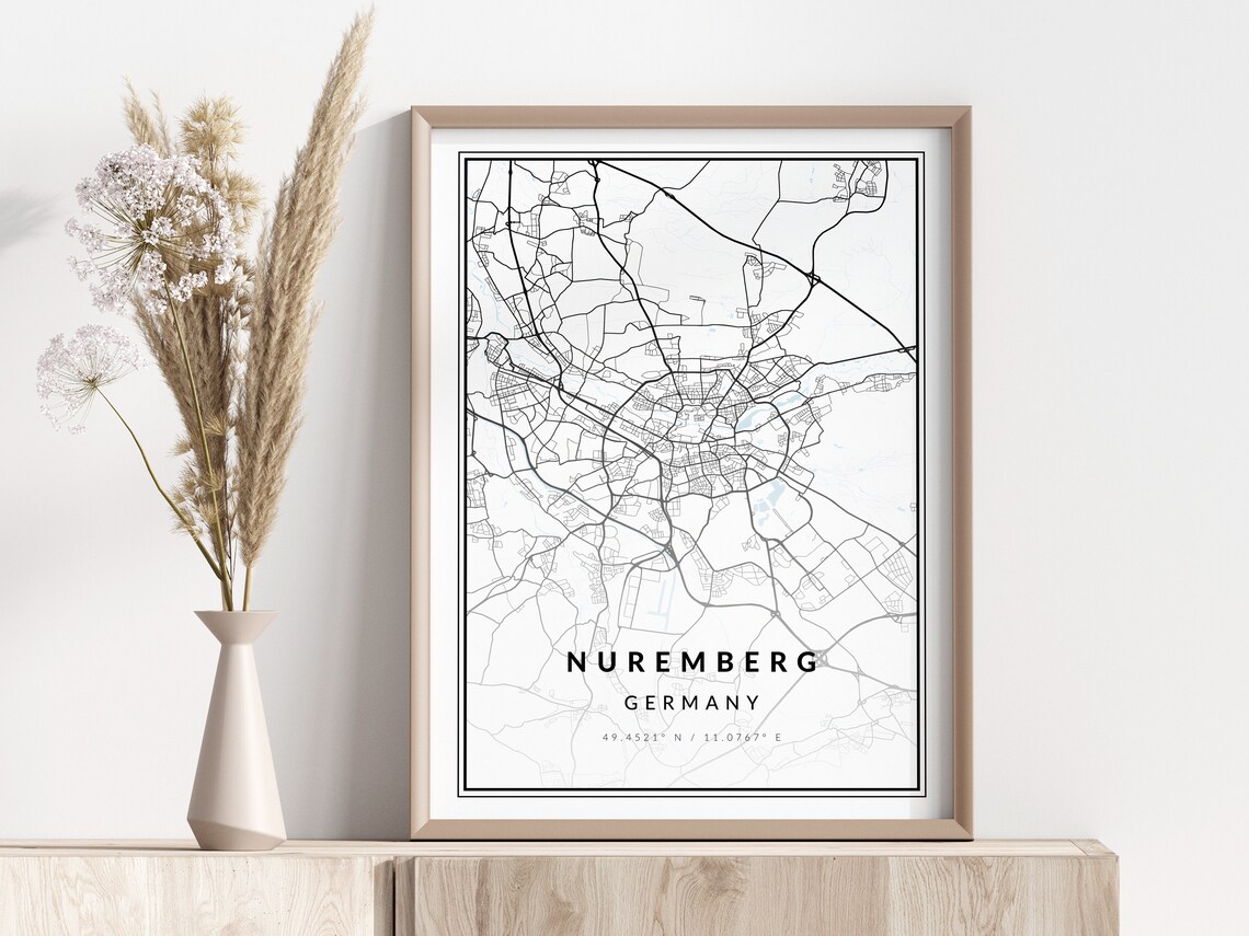 Nuremberg Germany Minimalist City Street Map Coordinate Wall Art