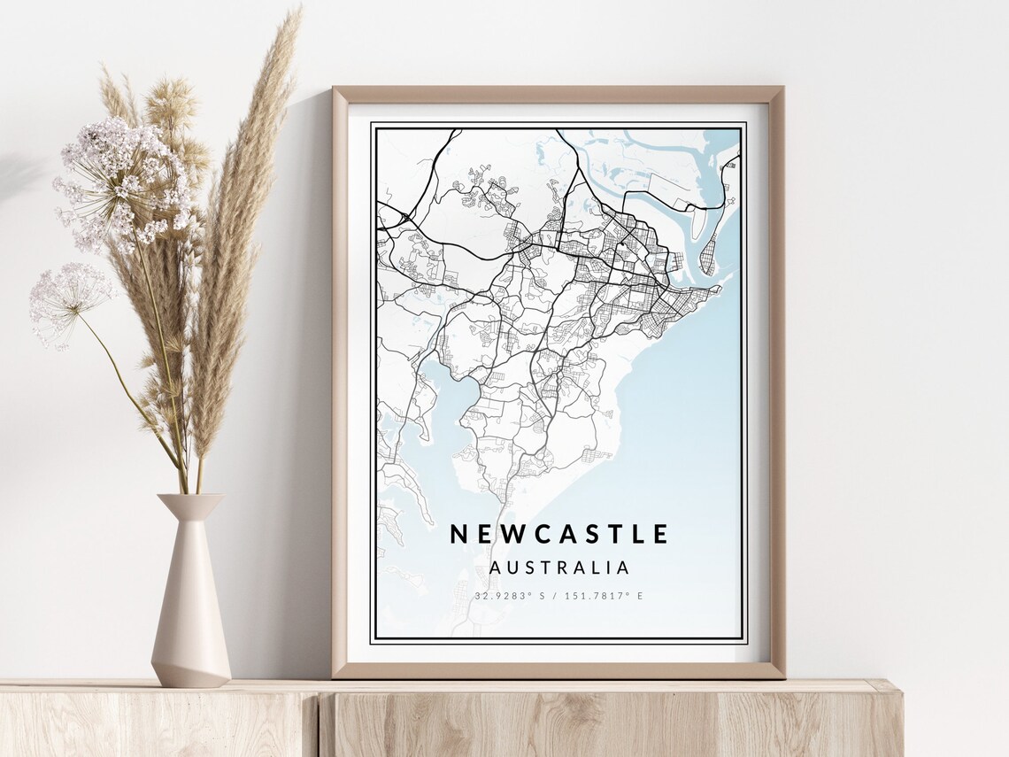 Newcastle Australia Coastal City Map Black Street Lines Poster