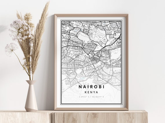 Nairobi City Map Print Poster Wall Art Geographic