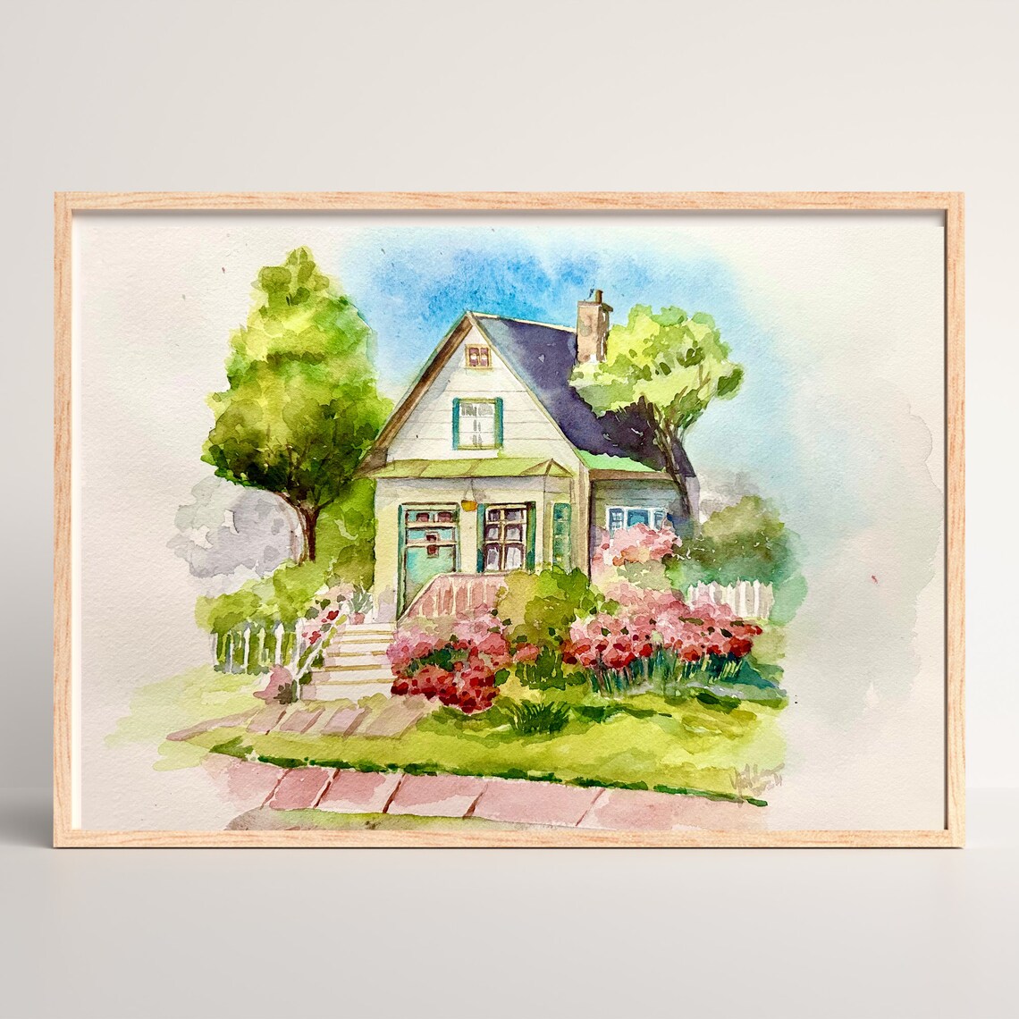 House Watercolor Painting Original Art House With Garden Painting House Portrait 12x16 In - Image 3
