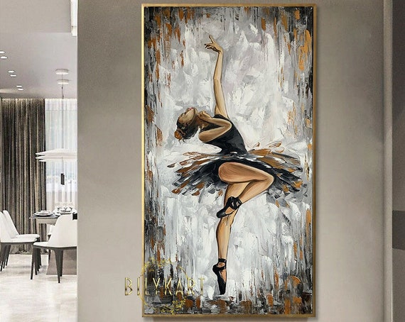 Abstract Ballerina Oil Painting Original Black Ballerina Wall Art Dancing Girl Art Ballet Painting Extra Large Ballerina Painting On