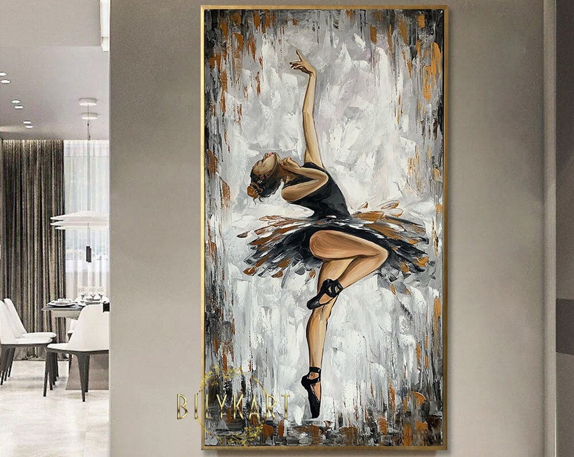 Abstract Ballerina Oil Painting Original Black Ballerina Wall Art Dancing Girl Art Ballet Painting Extra Large Ballerina Painting On