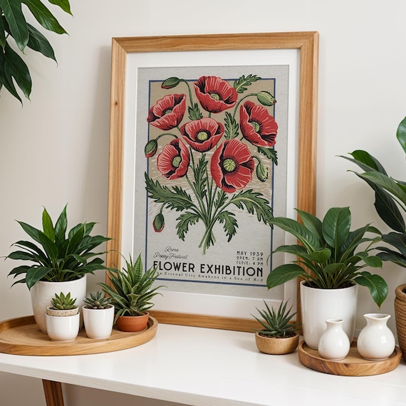 Rome Poppy Festival Flower Exhibition 1939 Vintage Botanical Poster