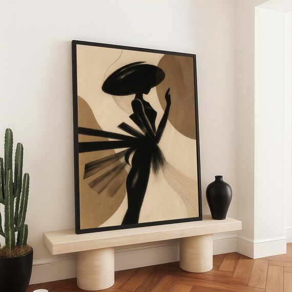 Minimalist Fashion Silhouette Canvas Wall Art Elegant Woman In Black Abstract Modern Line Drawing Stylish Neutral Toned Print
