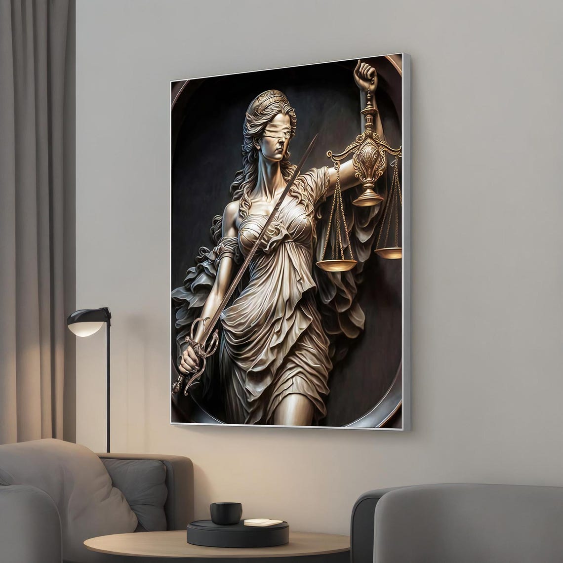 Powerful Lady Justice Blindfolded Sword And Scales Bronze Poster