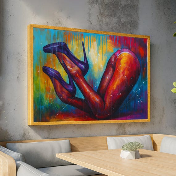 Bold Abstract Figure Painting Colorful Legs Canvas High Heel Art Modern Wall Decor Vibrant Body Contemporary Print