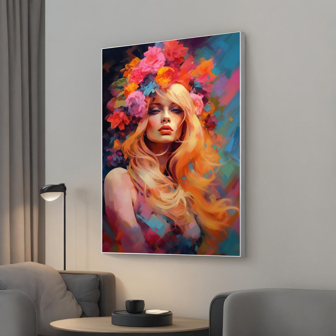 Blonde Woman with Flower Crown Vibrant Impressionist Art Print