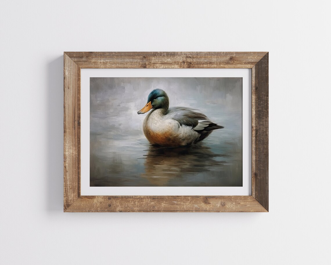 Mallard Duck Swimming On Misty Gray Water Vintage Bird Art Poster - Image 2