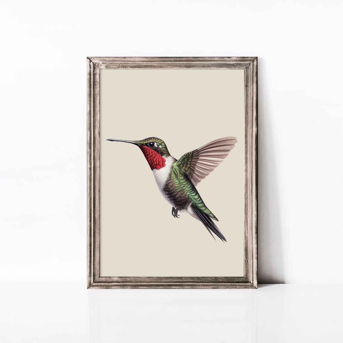 Ruby Throated Hummingbird in Flight Green Red Minimal Bird Art Poster - Image 3