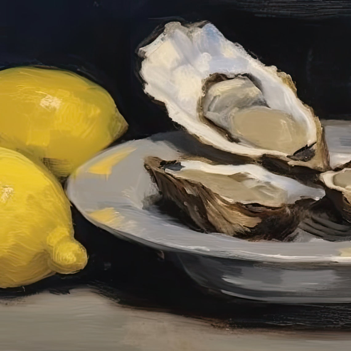 Vintage Oyster Still Art Painting Antique Wall Painting Vintage Oyster Still Art Oil Painting Kitchen Wall Still Art Painting - Image 3
