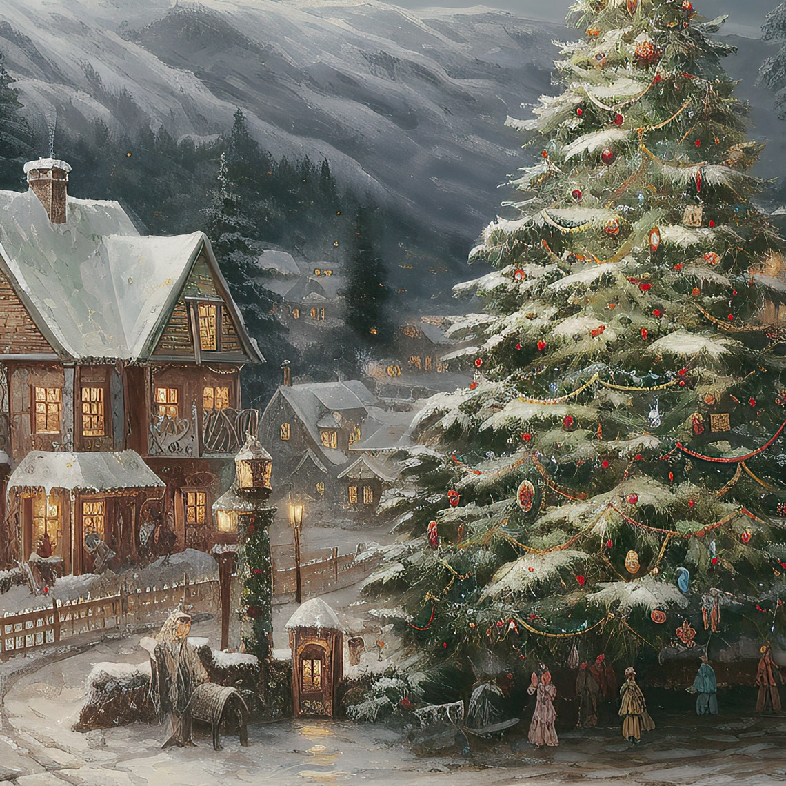 Vintage Oil Painting Christmas Town In Switzerland Xmas Wall Decoration Christmas Wall Art Antique Winter Landscape Print - Image 3