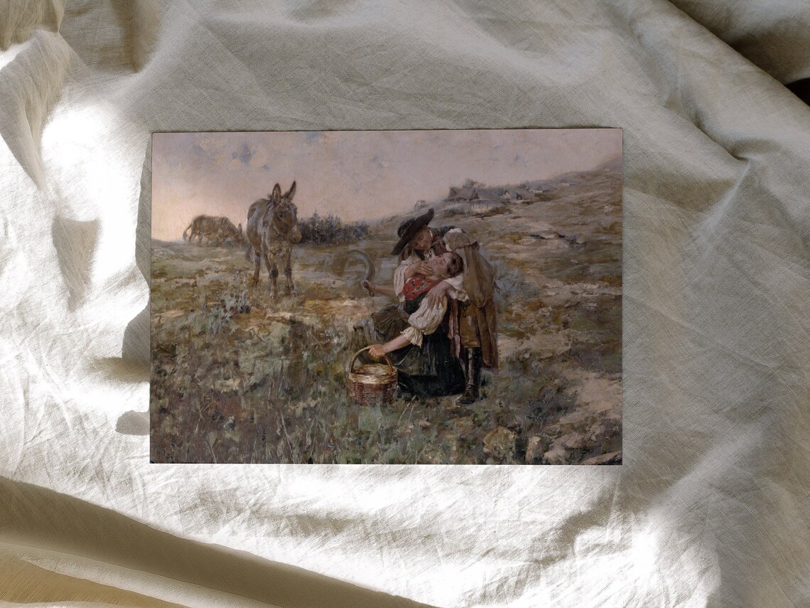 Vintage Mountain Farmers Romance Painting Farmers In Love Art Mountain Village Life Painting Farm House Wall Decor - Image 2