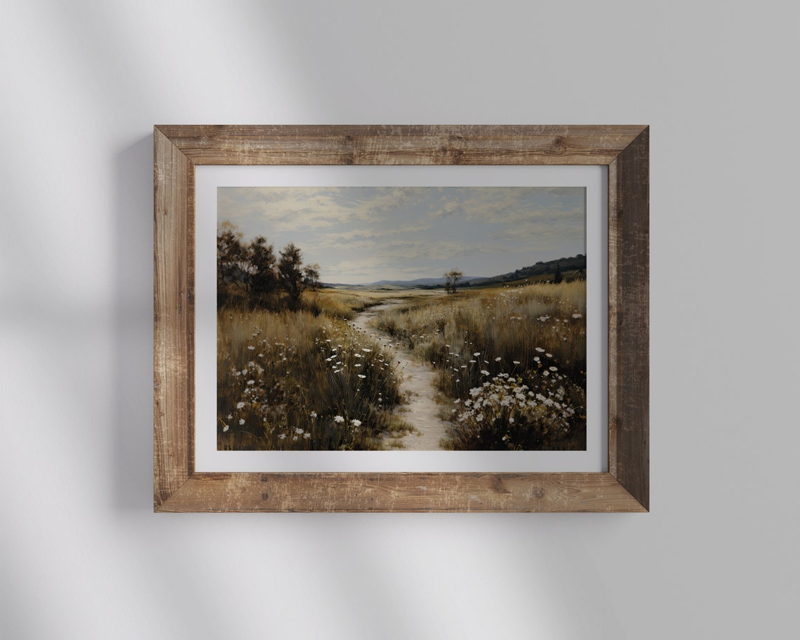 Wild Meadow Field Painting Vintage Meadow Country Land Path Landscape Painting Wildflower Field Print Country House Wall Decor - Image 2