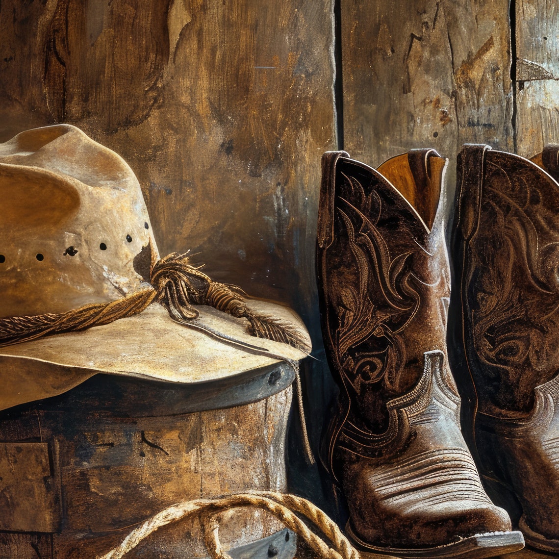 Western Rustic Still Life Arrangement Painting Brown Wall Print Decor Southwestern Earth Toned Oil Painting Print Cowboy Cowgirl Life Art - Image 4