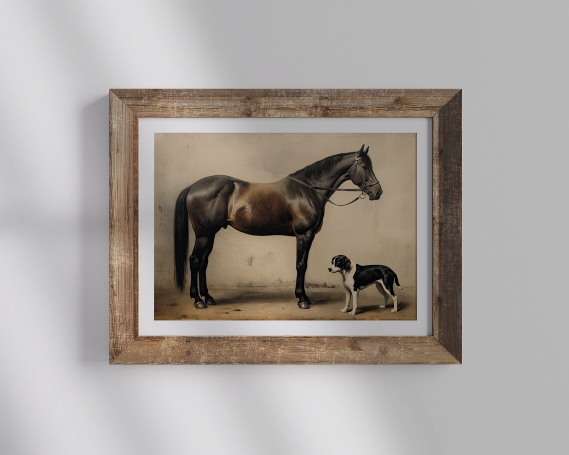 Vintage Horse and Hound Standing Portrait Antique Equestrian Poster - Image 3