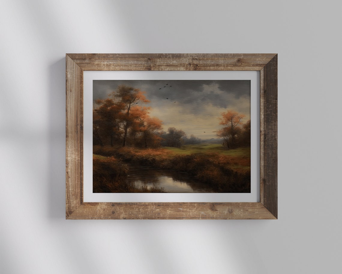 Vintage Autumn Landscape Painting Autumn Oil Painting Fall Season Wall Decor Autumn Landscape Print Fall Season Lake House Art - Image 3