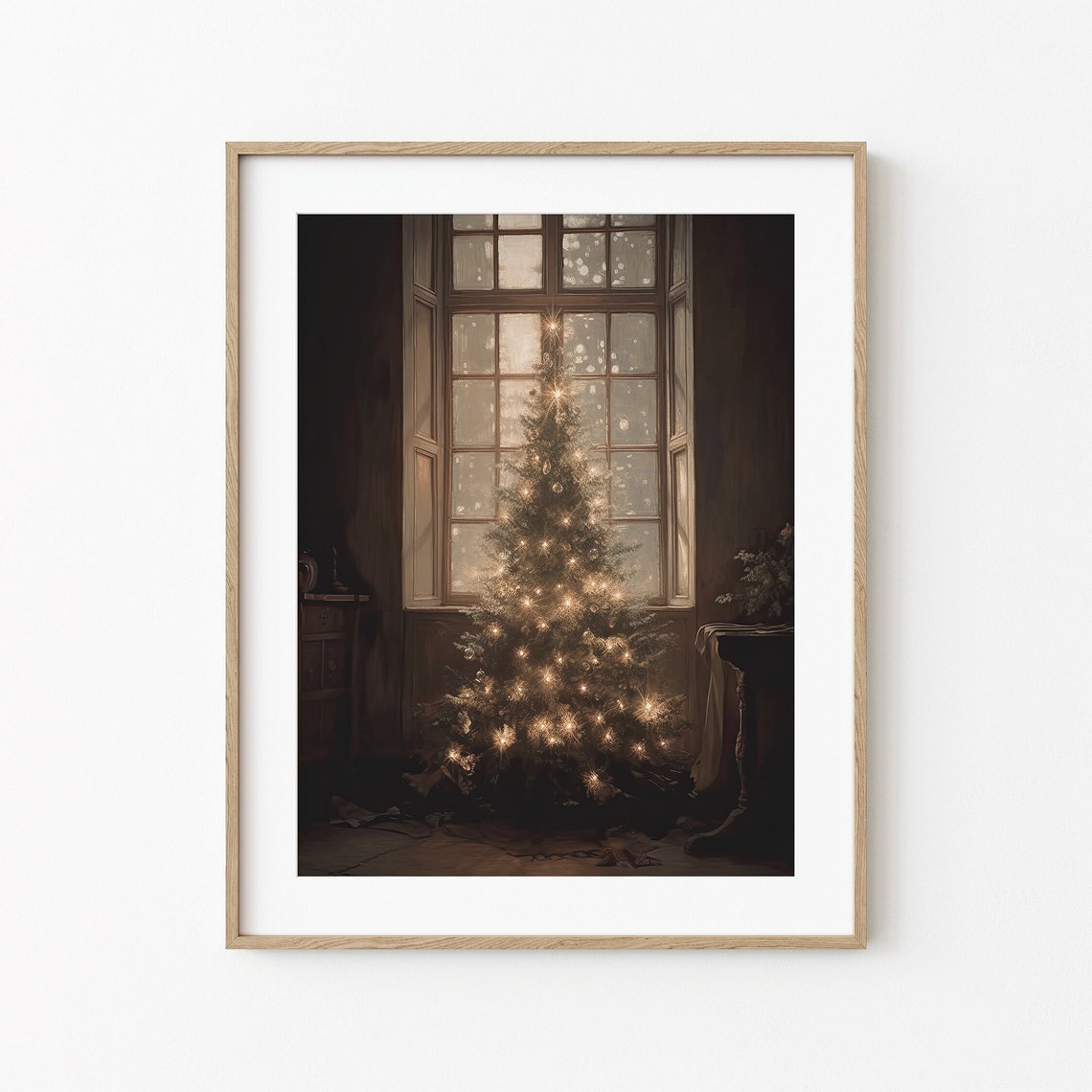 Painting Of A Christmas Tree Moody Christmas Wall Art Light Academia Vintage Christmas Painting Holiday Season Wall Decoration - Image 3
