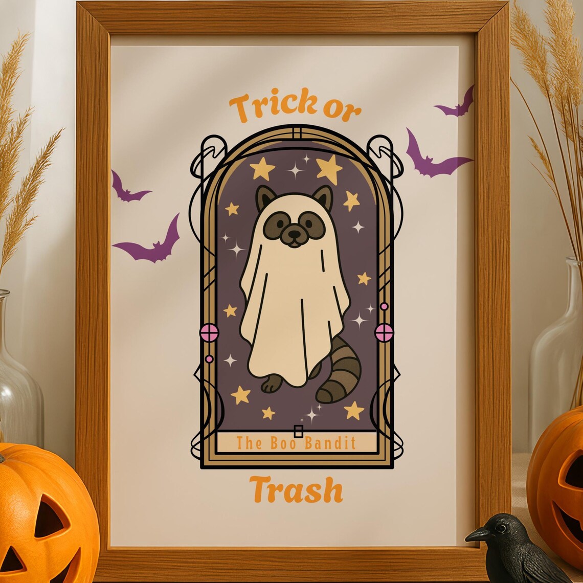 Raccoon Tarot Halloween Print Trick Or Trash Nursery Art