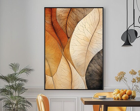 Nordic Autumn Leaves Botanical Close Up Warm Earth Tone Fall Art Print