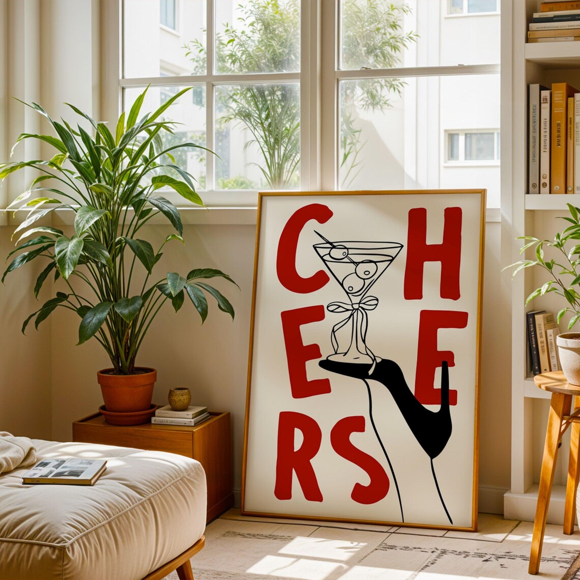 Cheers Retro Cocktail Art, Preppy Kitchen Decor - Image 2