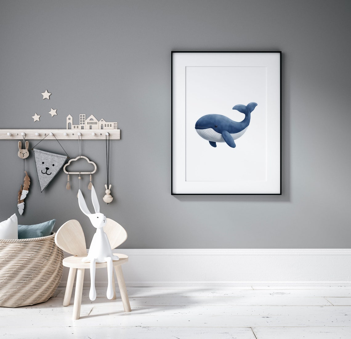 Adorable Blue Whale Watercolor Swimming Sweet Nursery Animal Poster - Image 5