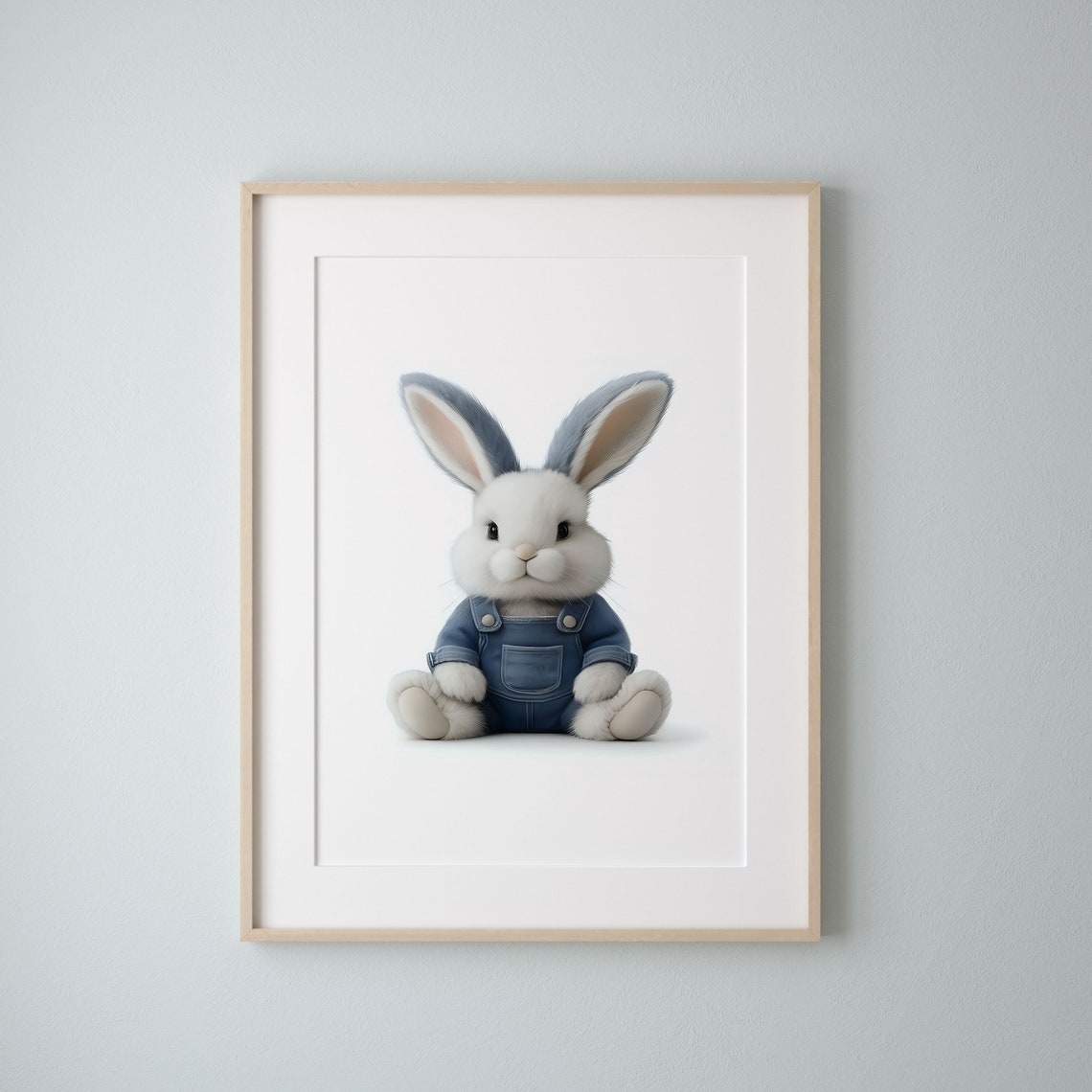 Adorable Baby Bunny in Denim Overalls Sweet Nursery Animal Poster - Image 2