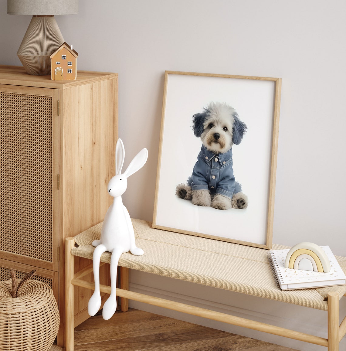 Adorable Fluffy Puppy in Denim Jacket Cute Nursery Animal Poster - Image 4