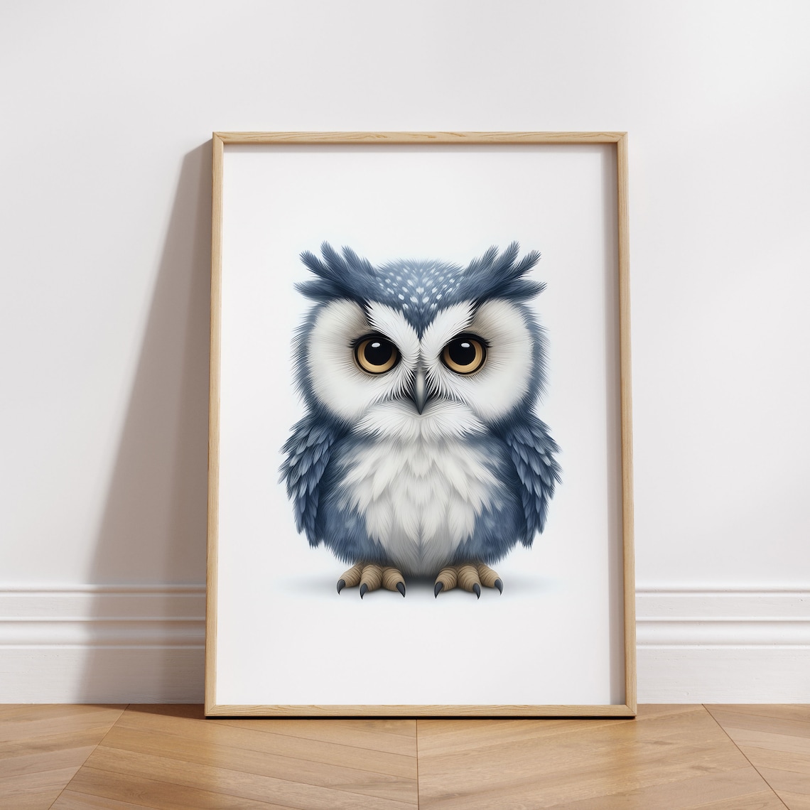 Adorable Baby Blue Owl With Big Eyes Cute Nursery Animal Poster