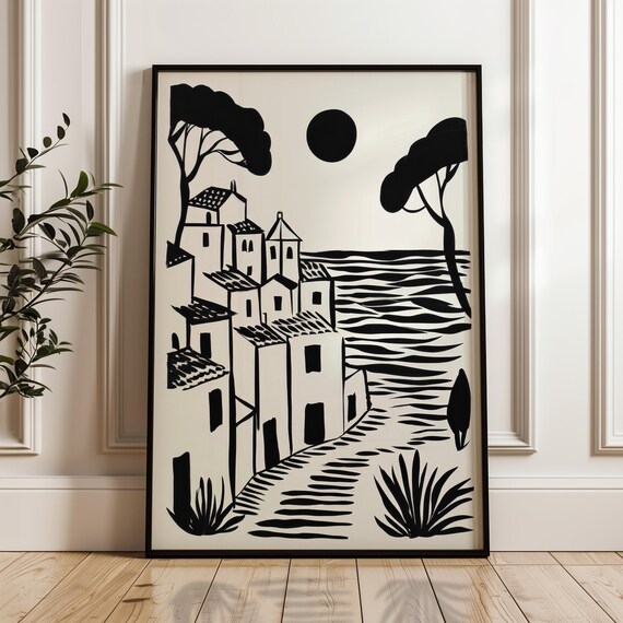 Minimalist Scenic Poster Black And Beige Print Modern Organic Wall Art Scandinavian Home