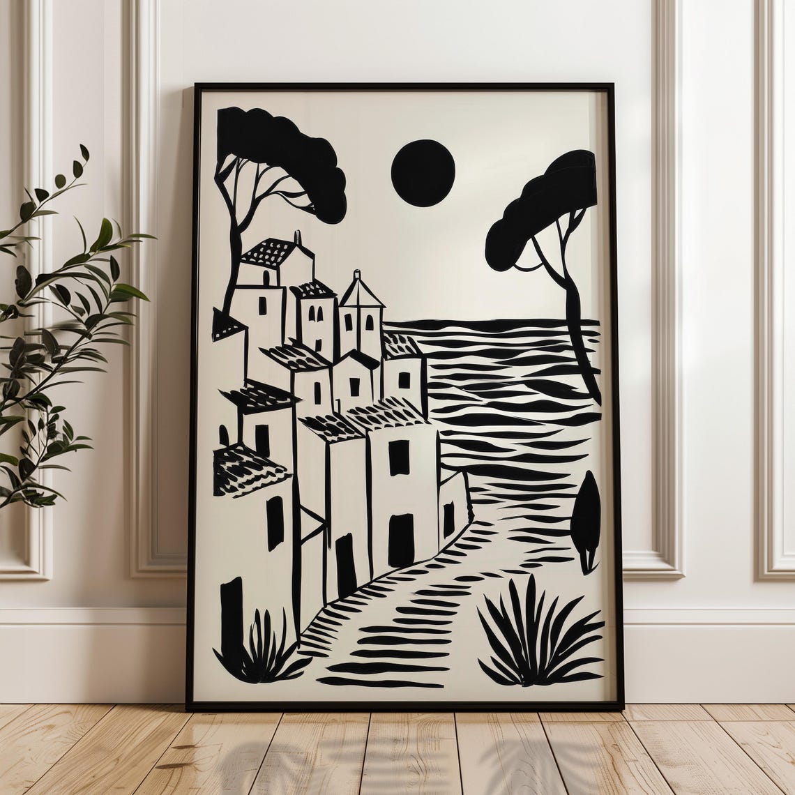 Minimalist Scenic Poster Black And Beige Print Modern Organic Wall Art Scandinavian Home
