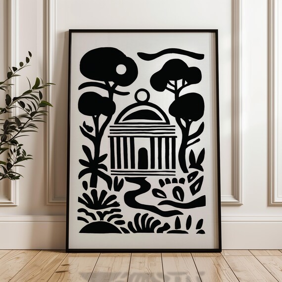 Minimalist Scenic Poster Black And Beige Print Modern Organic Wall Art Scandinavian Home