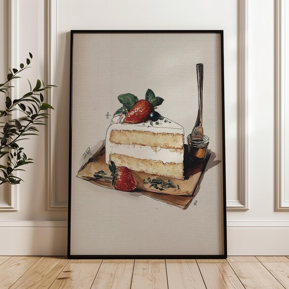 Kitchen Wall Art Poster Handdrawn Cake Print Matte Paper