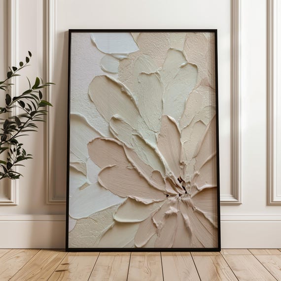 Neutral Abstract Wall Art Textured Palette Knife Print Beige Minimalist Decor Modern Floral Painting