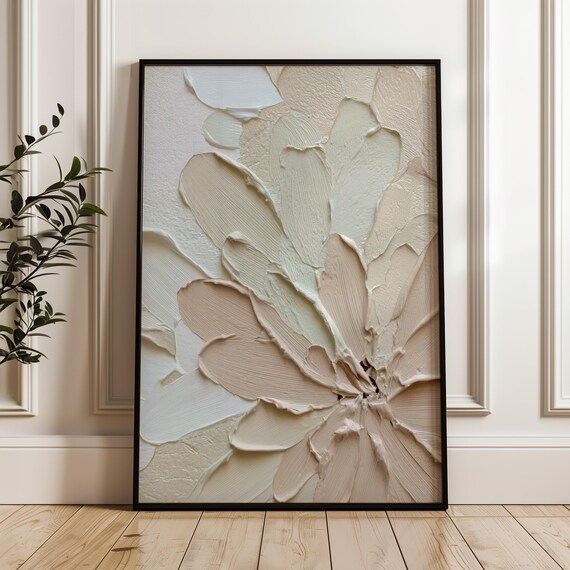 Neutral Cream Abstract Palette Knife Petal Textured Modern Art Print