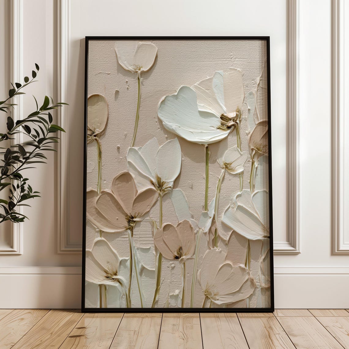 Neutral Abstract Wall Art Textured Palette Knife Print Beige Minimalist Decor Modern Floral Painting