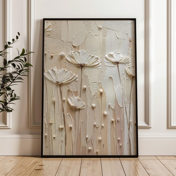 Neutral Abstract Wall Art Textured Palette Knife Print Beige Minimalist Decor Modern Floral Painting