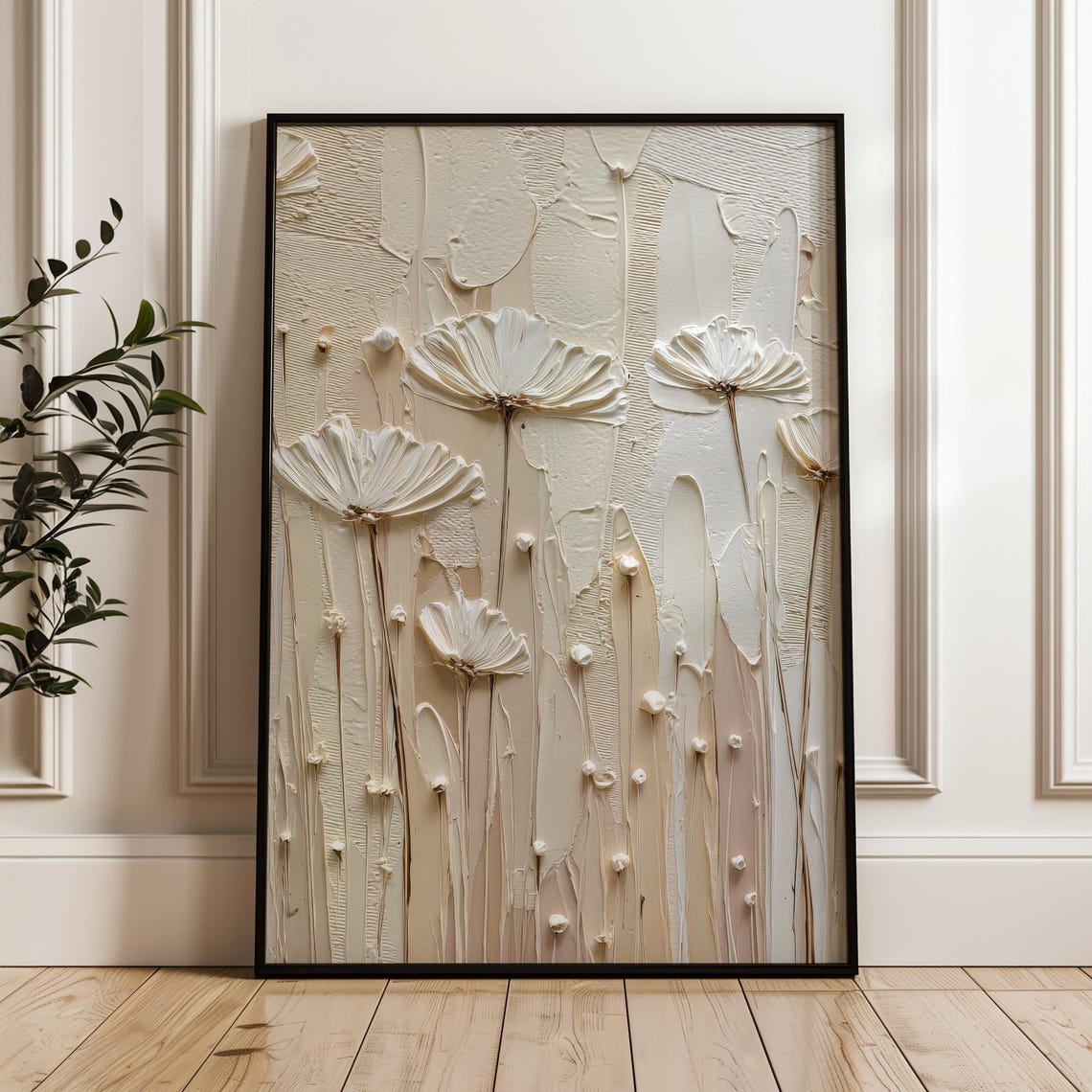 Neutral Abstract Wall Art Textured Palette Knife Print Beige Minimalist Decor Modern Floral Painting