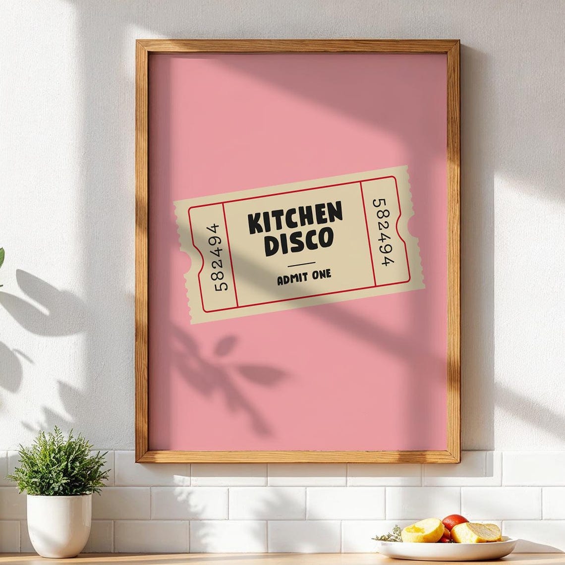 Kitchen Disco Admit One Vintage Ticket Poster On Retro Pink Background
