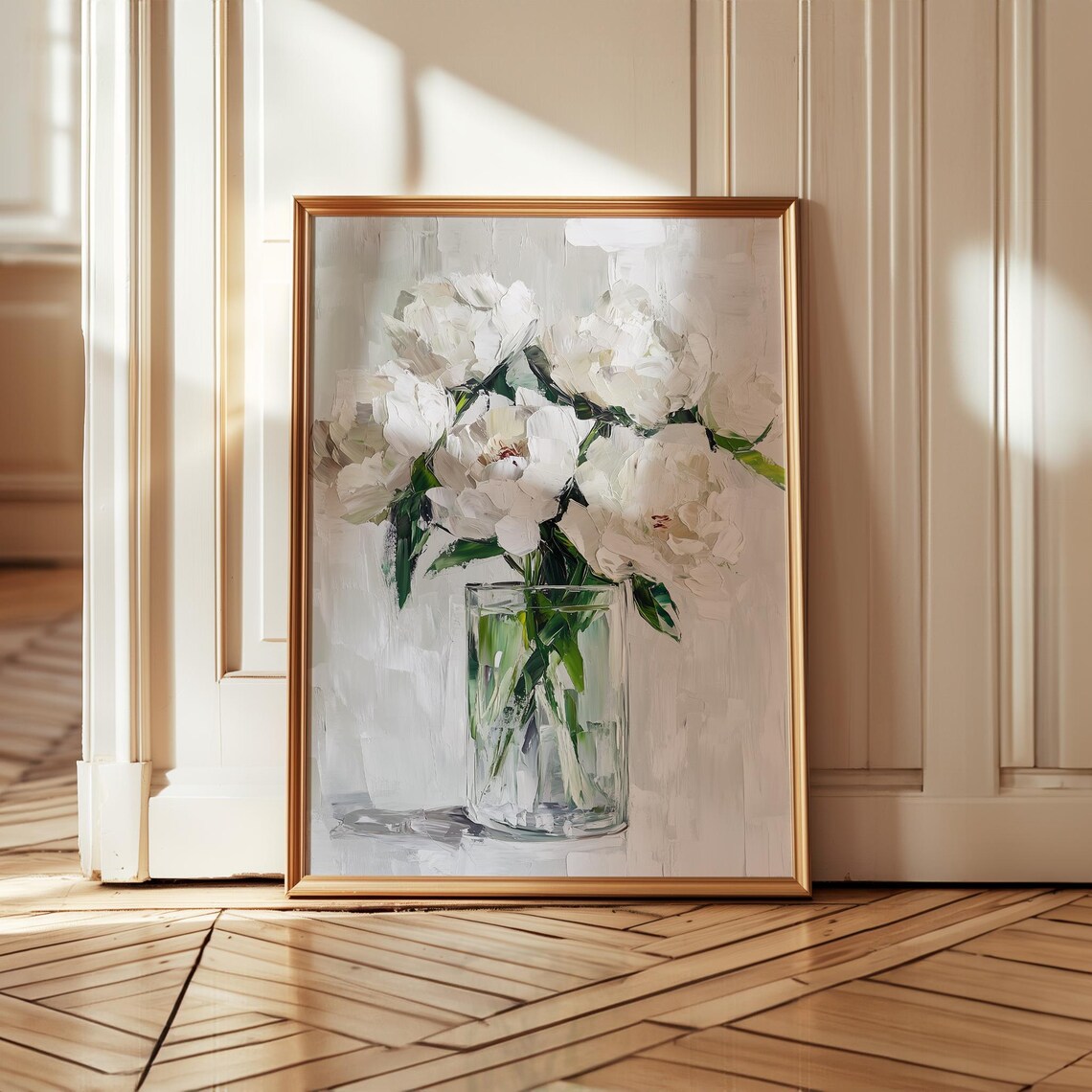 White Peonies In Glass Vase Impressionist Floral Still Life Poster - Image 5