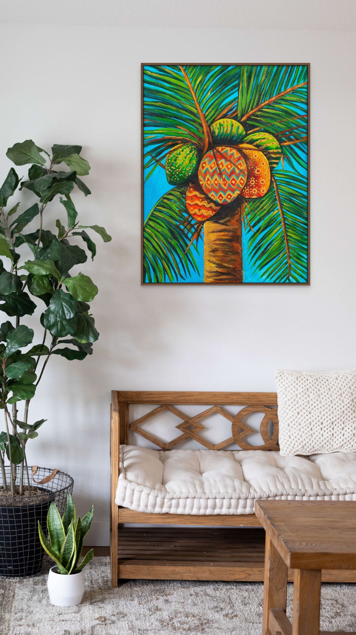 Colorful Coconut Palm Tree Tropical Blue Sky Beach Art Poster - Image 3