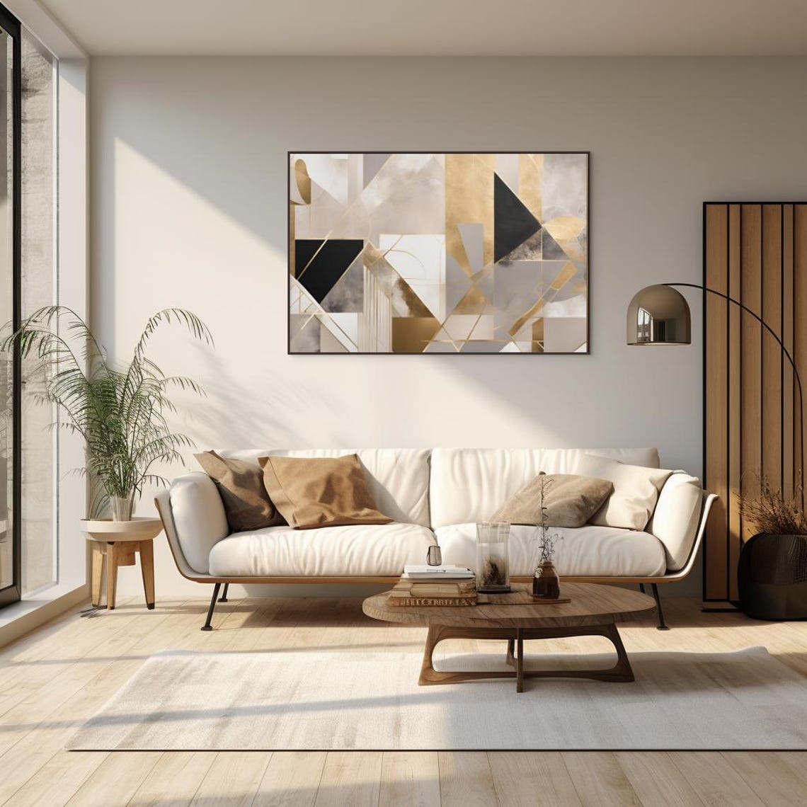 Abstract Geometric Marble Gold White Black Triangle Modern Poster - Image 4
