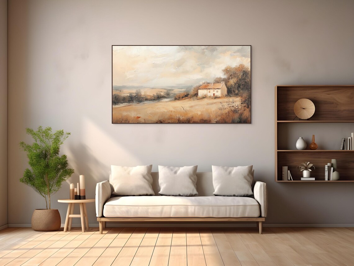 Vintage Countryside Cottage Stone House Rolling Hills Pastoral Poster - Image 3