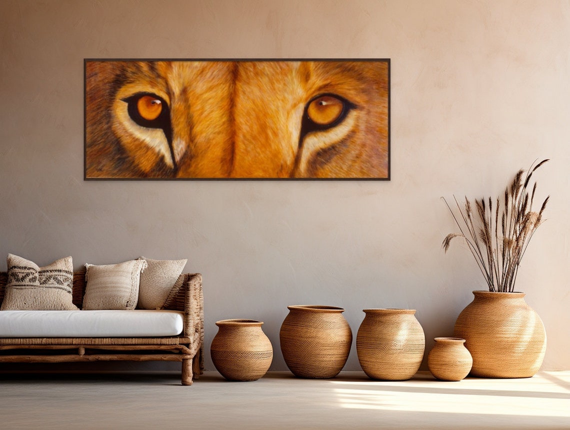 Majestic Lion Eyes Close Up Panoramic Wildlife Big Cat Wall Poster - Image 4