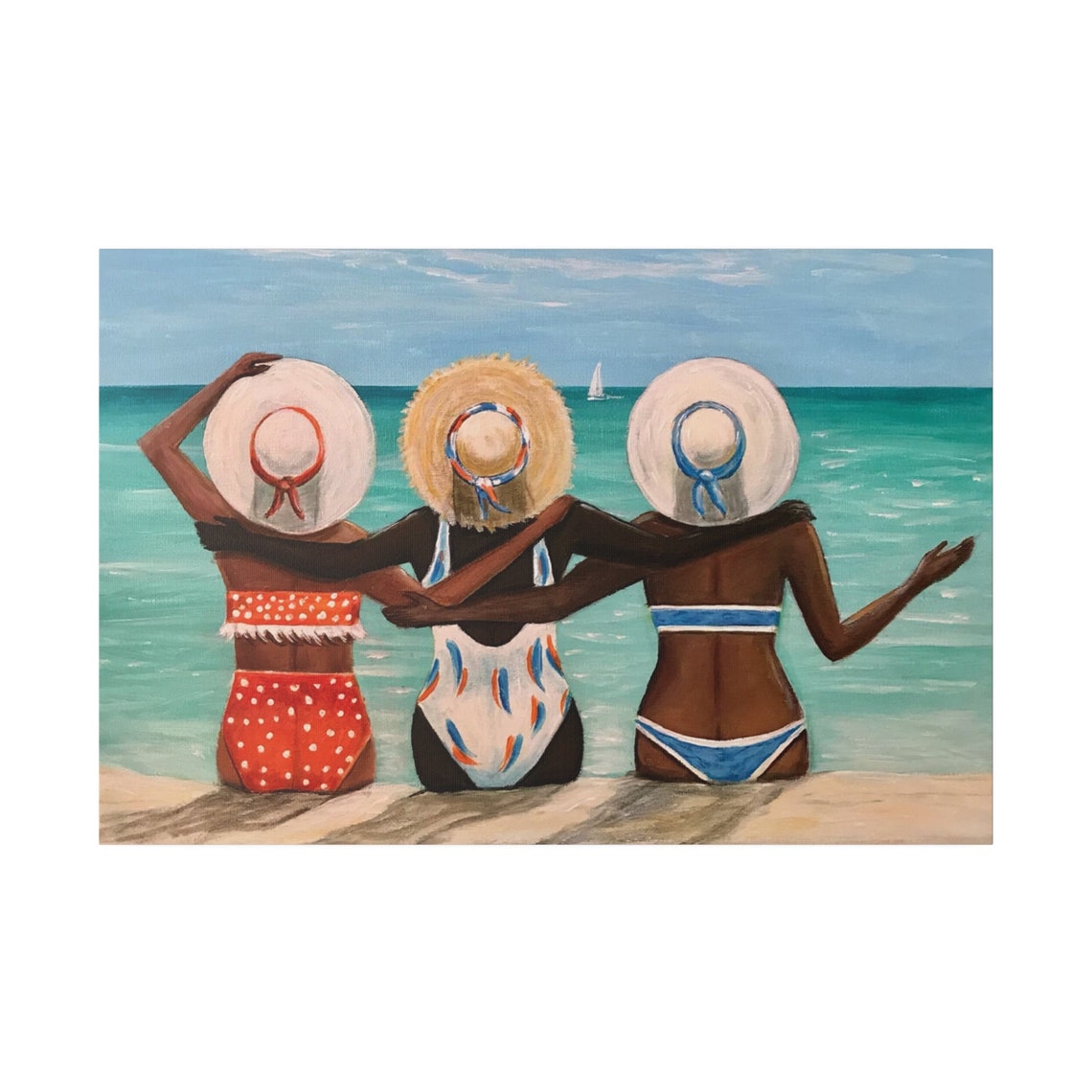 Three Friends Beach Swimsuits Sunhats Ocean View Sisterhood Poster - Image 5