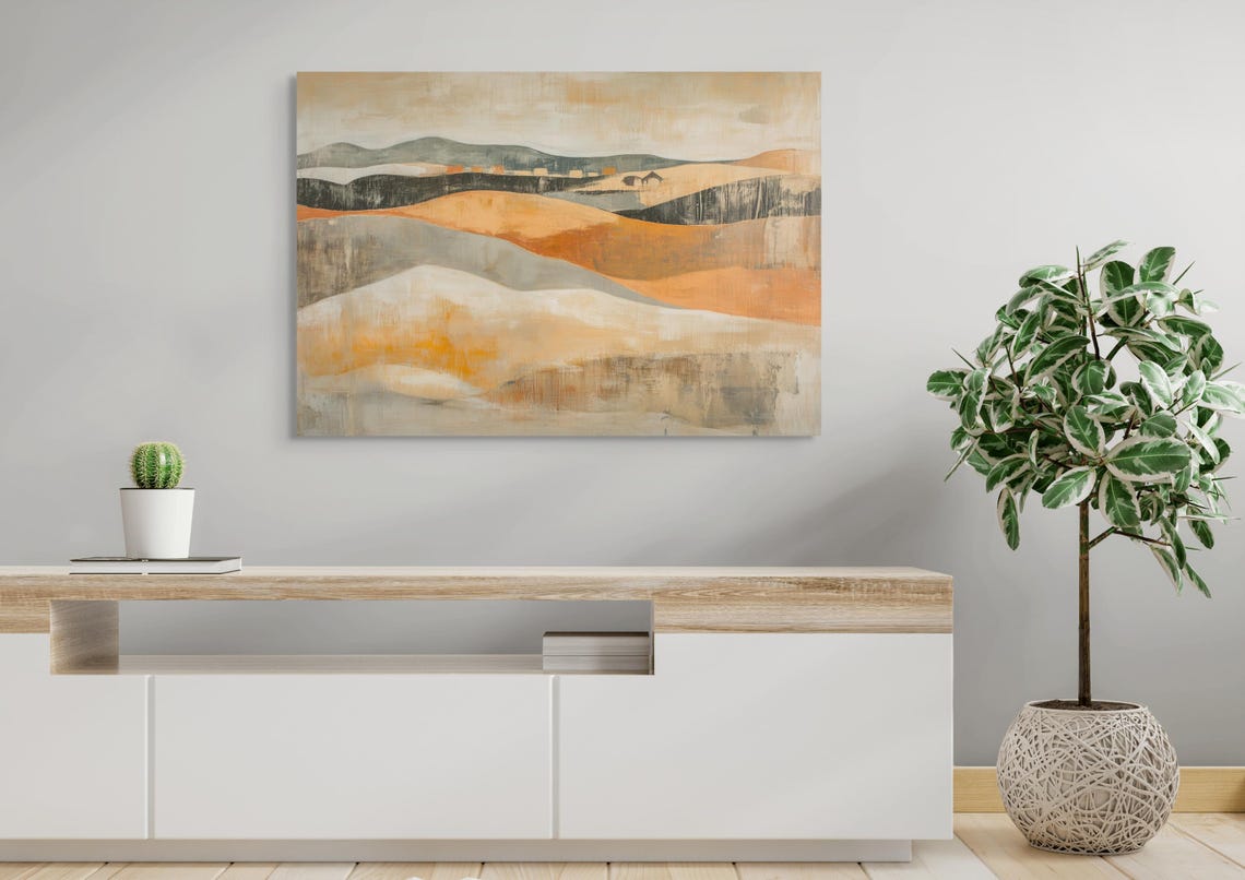 Soft Neutral Rolling Hills Abstract Landscape Beige Orange Poster - Image 3