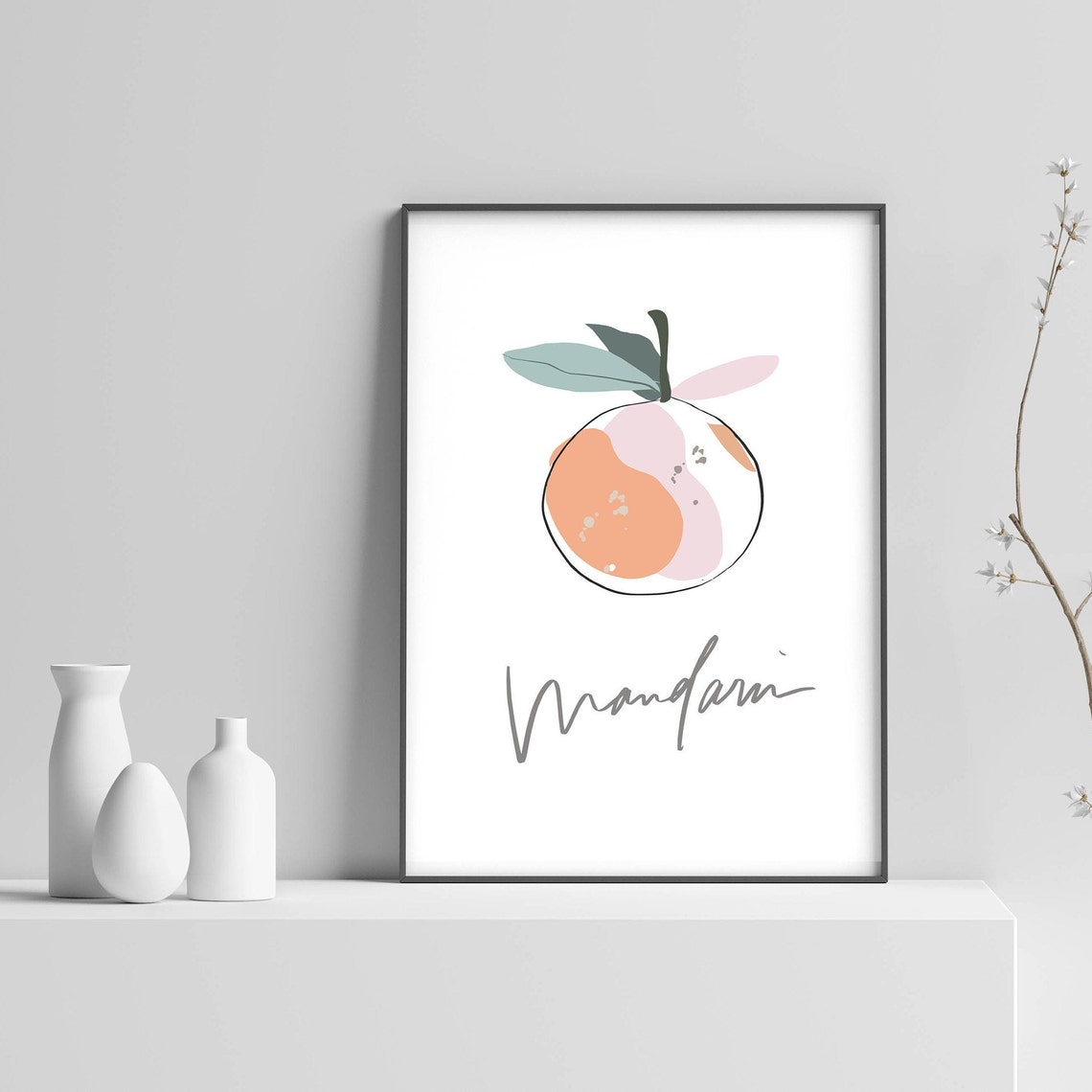 Mandarin Minimal Citrus Abstract Orange White Kitchen Poster - Image 3