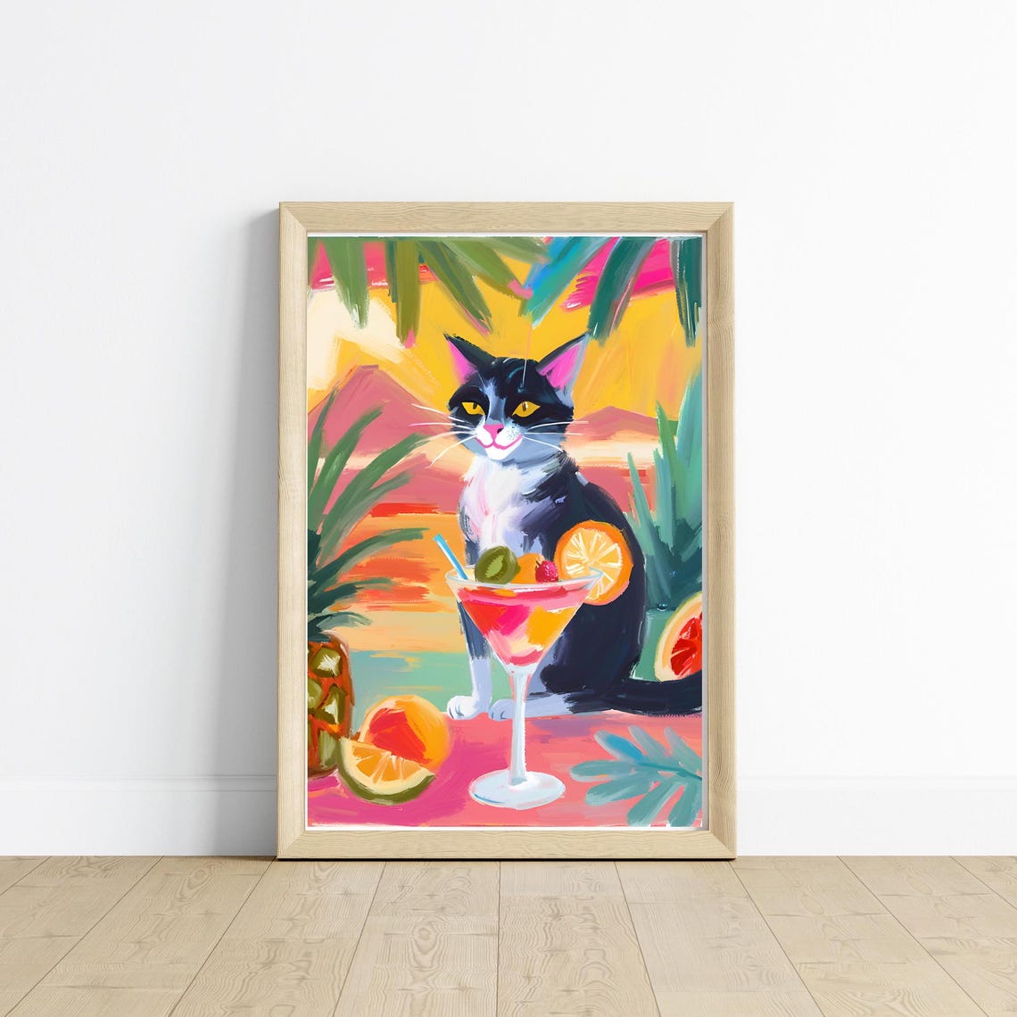 Tropical Cat Bar Poster, Funny Cat Lover Gift