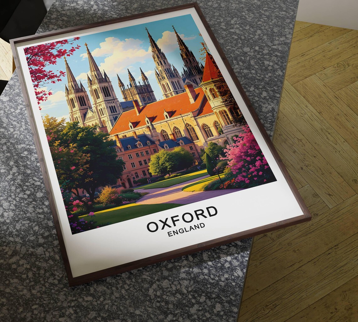 Oxford England Gothic Spires College Gardens Spring Blossom Poster - Image 4